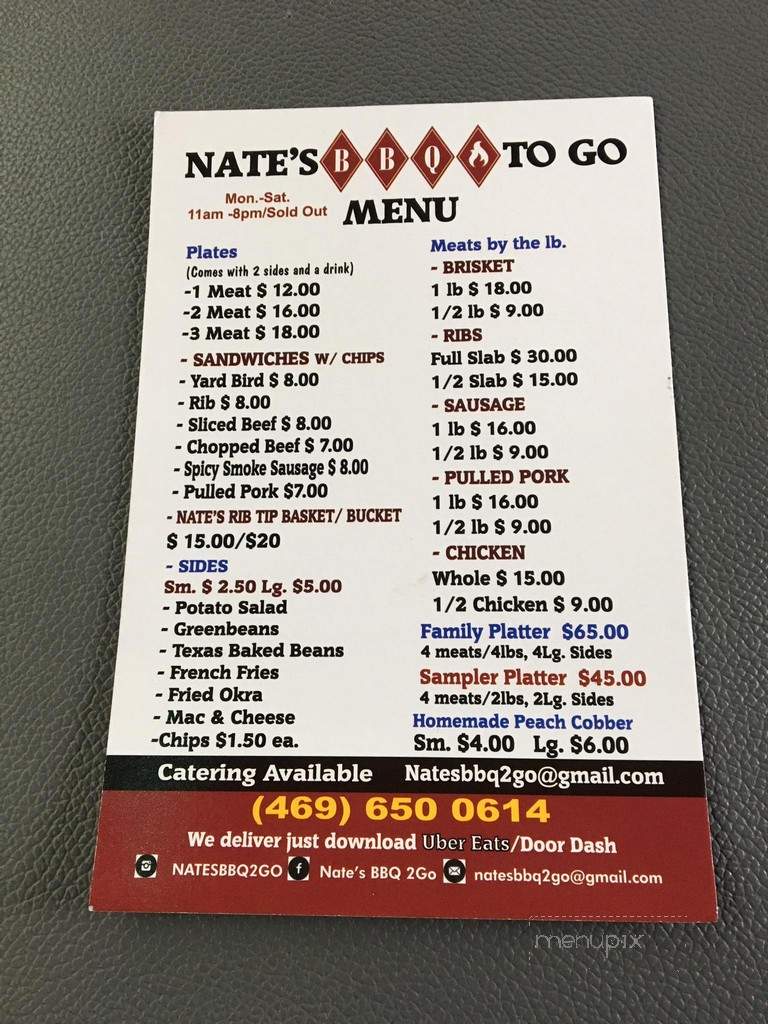 Nate's BBQ to Go - Carrollton, TX menu_pic