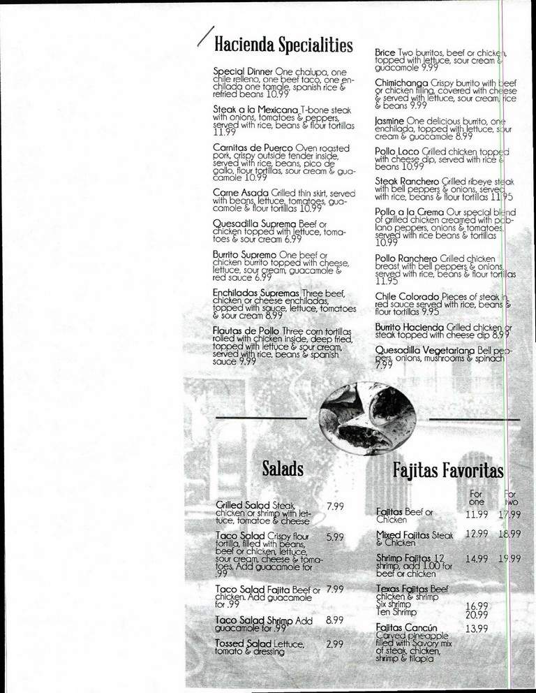 Hacienda San Antonio - Wedowee, AL menu_pic