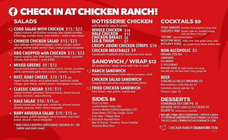 Chicken Ranch - Palm Springs, CA menu_pic