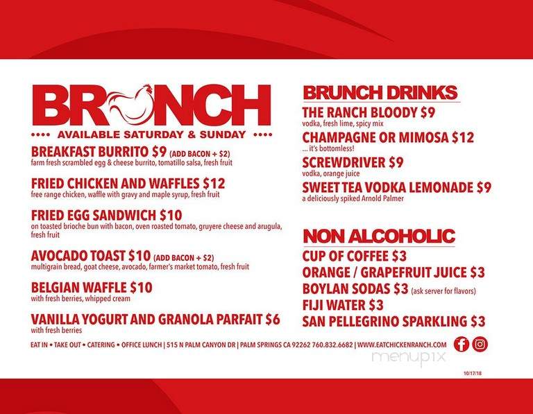 Chicken Ranch - Palm Springs, CA menu_pic