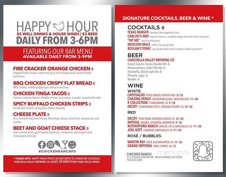 Chicken Ranch - Palm Springs, CA menu_pic