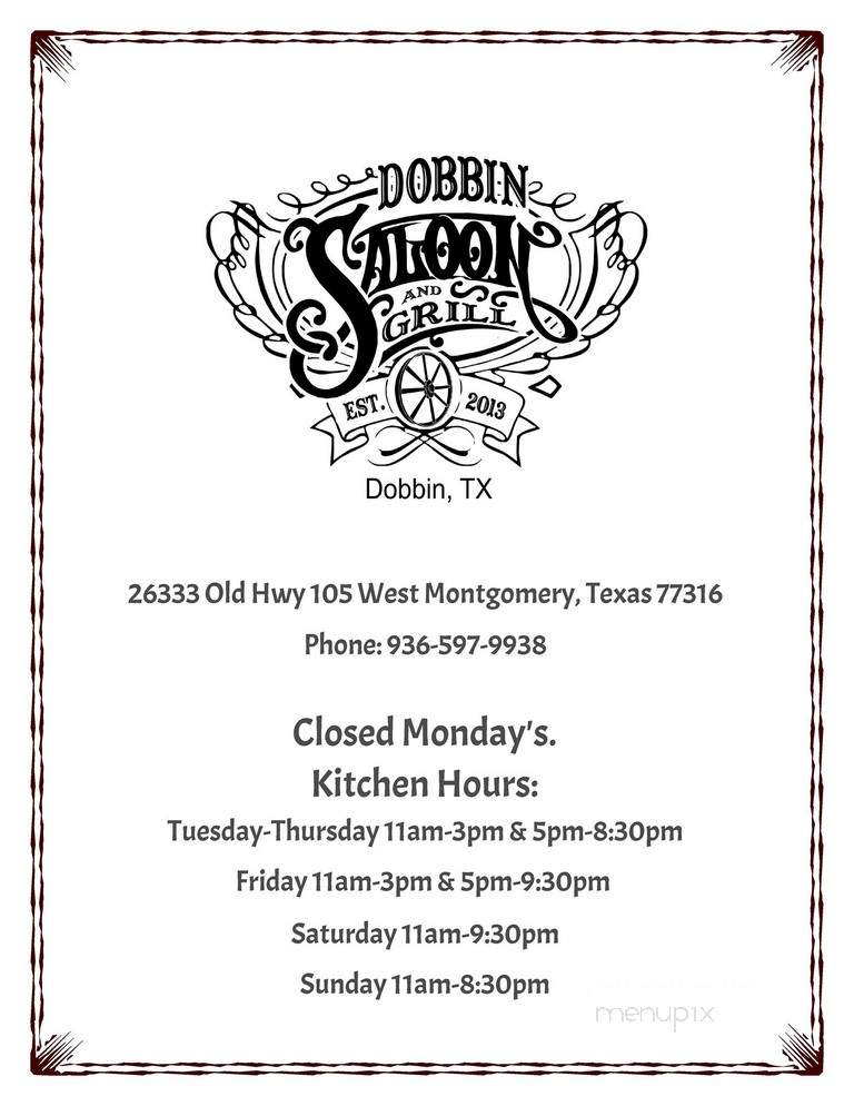Dobbins Saloon - Montgomery, TX menu_pic
