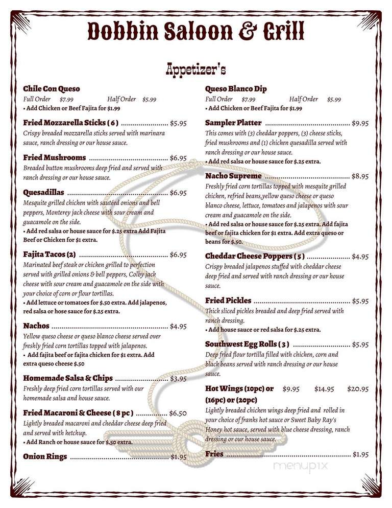 Dobbins Saloon - Montgomery, TX menu_pic