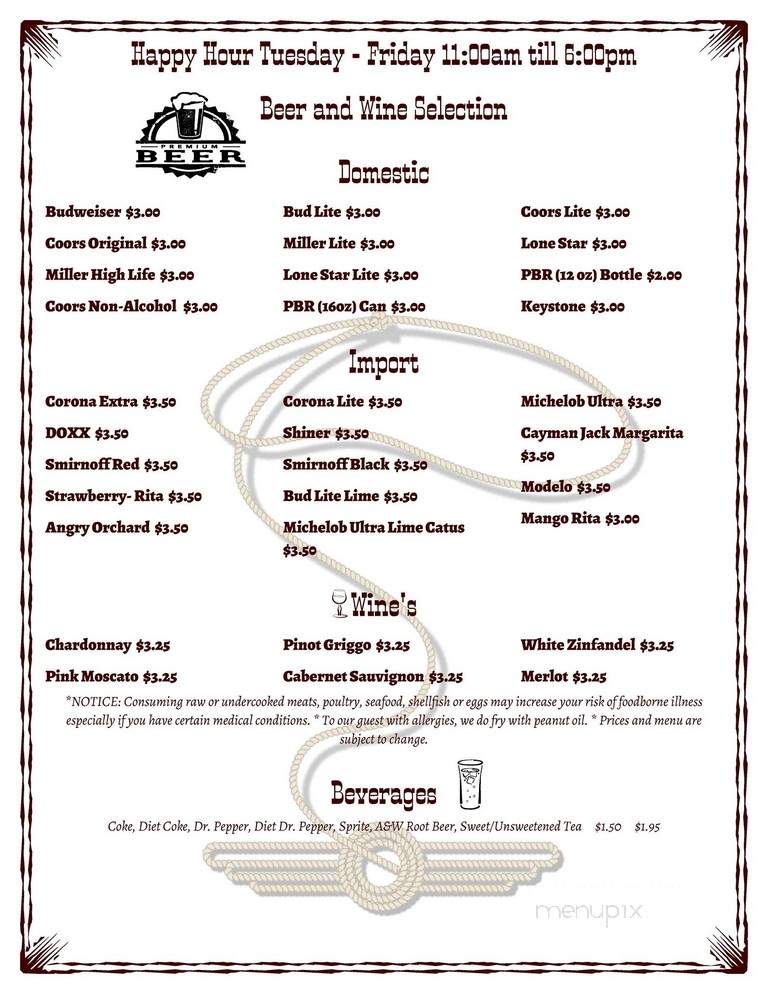 Dobbins Saloon - Montgomery, TX menu_pic