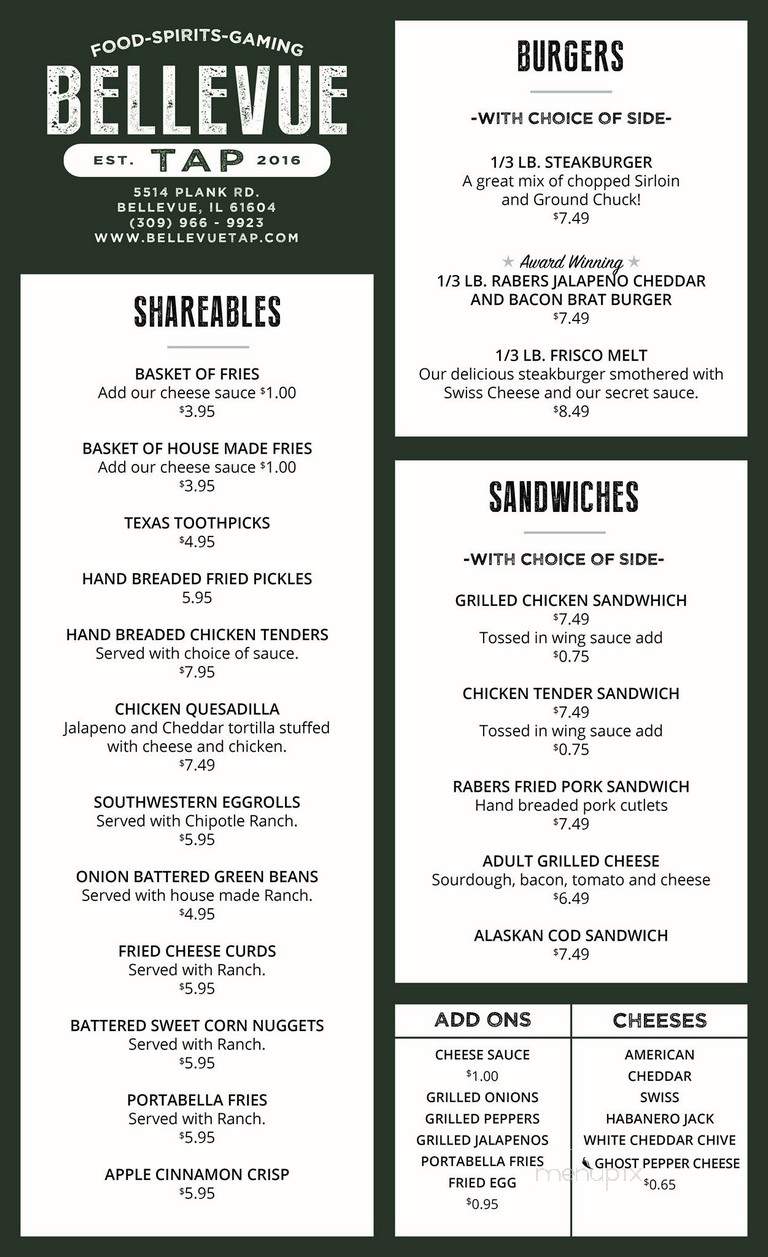 Bellevue Tap - Bellevue, IL menu_pic