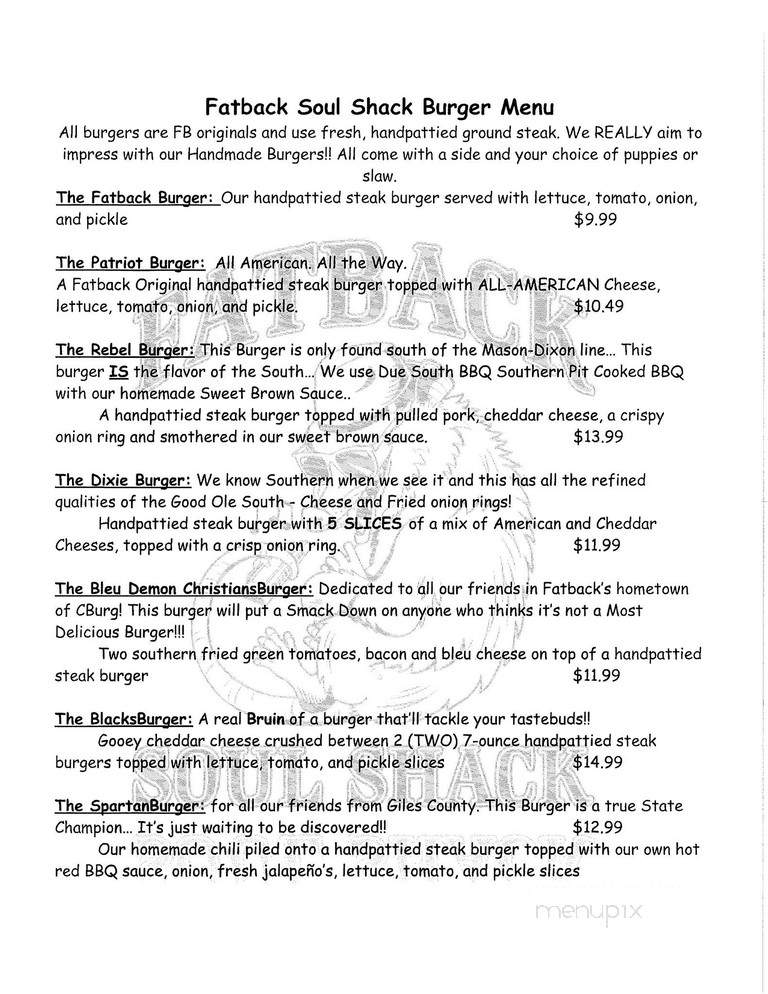 Fatback Soul Shack - Christiansburg, VA menu_pic