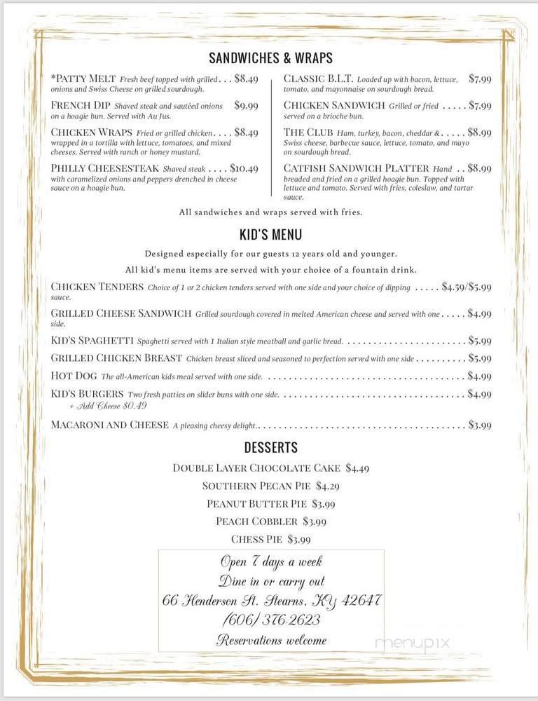 Whistle Stop Restaurant and Steakhouse - Stearns, KY menu_pic