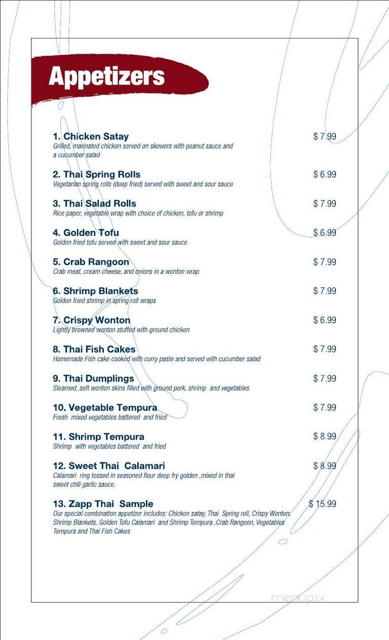Zapp Thai Restaurant - Greenfield, IN menu_pic