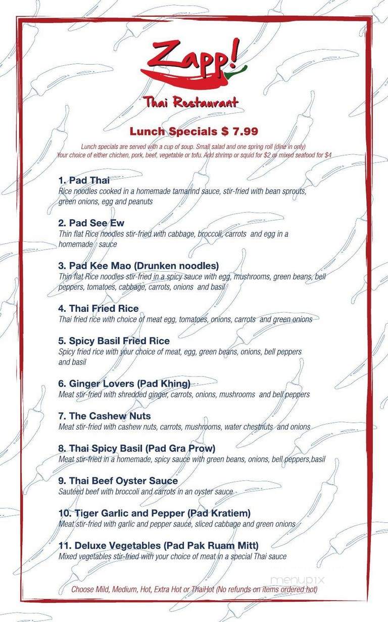 Zapp Thai Restaurant - Greenfield, IN menu_pic