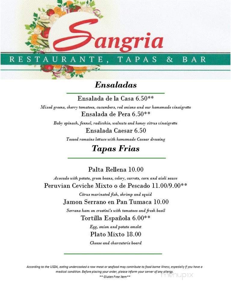 Sangria Restaurante, Tapas & Bar - Newton, MA menu_pic
