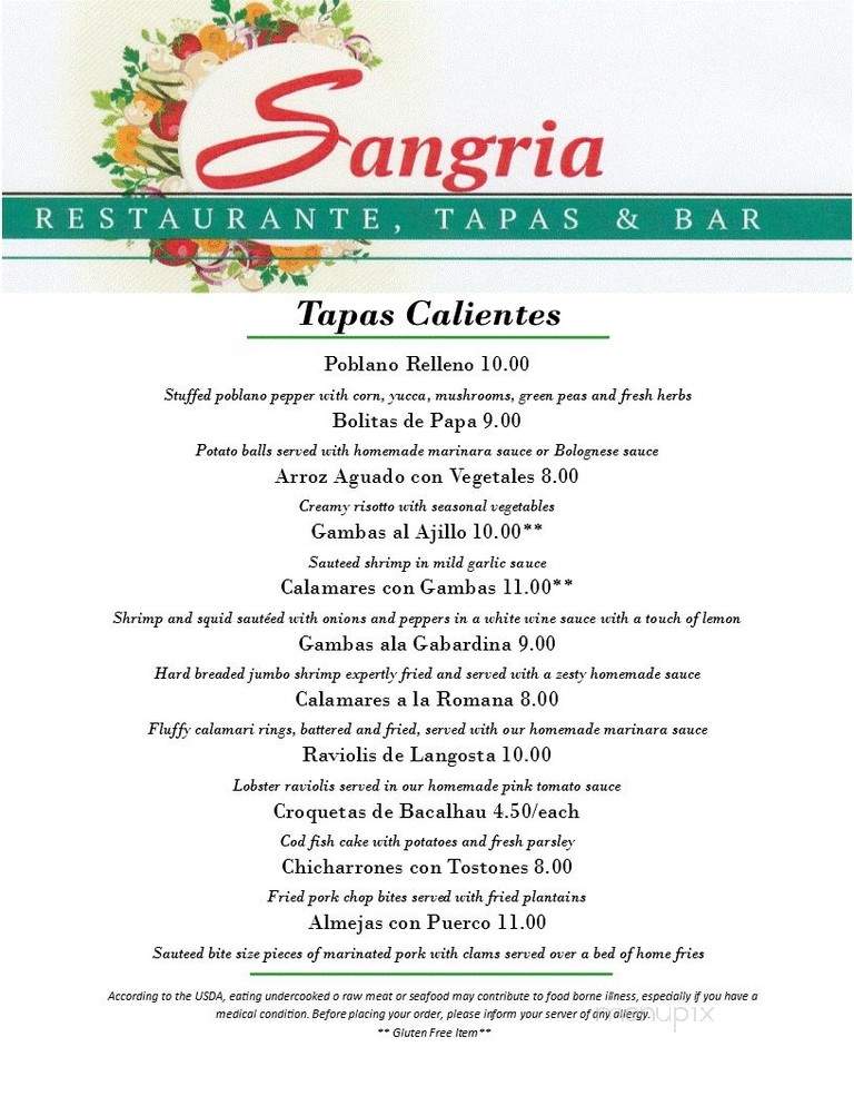 Sangria Restaurante, Tapas & Bar - Newton, MA menu_pic