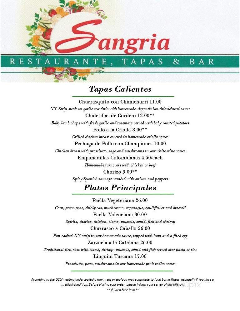 Sangria Restaurante, Tapas & Bar - Newton, MA menu_pic