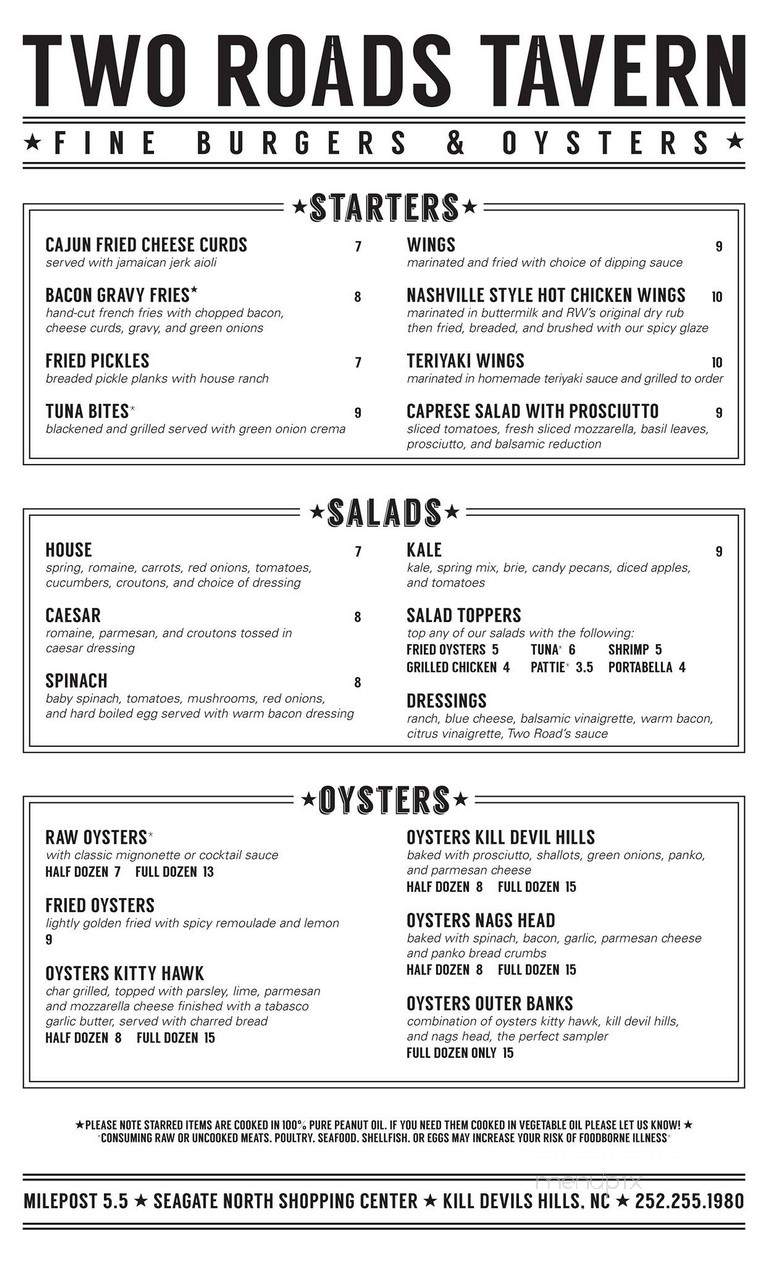 Two Roads Tavern - Kill Devil Hills, NC menu_pic