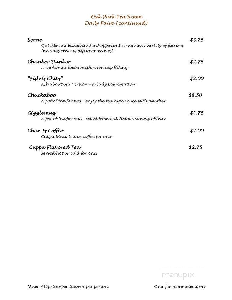 Oak Park Tea Room - Raleigh, NC menu_pic