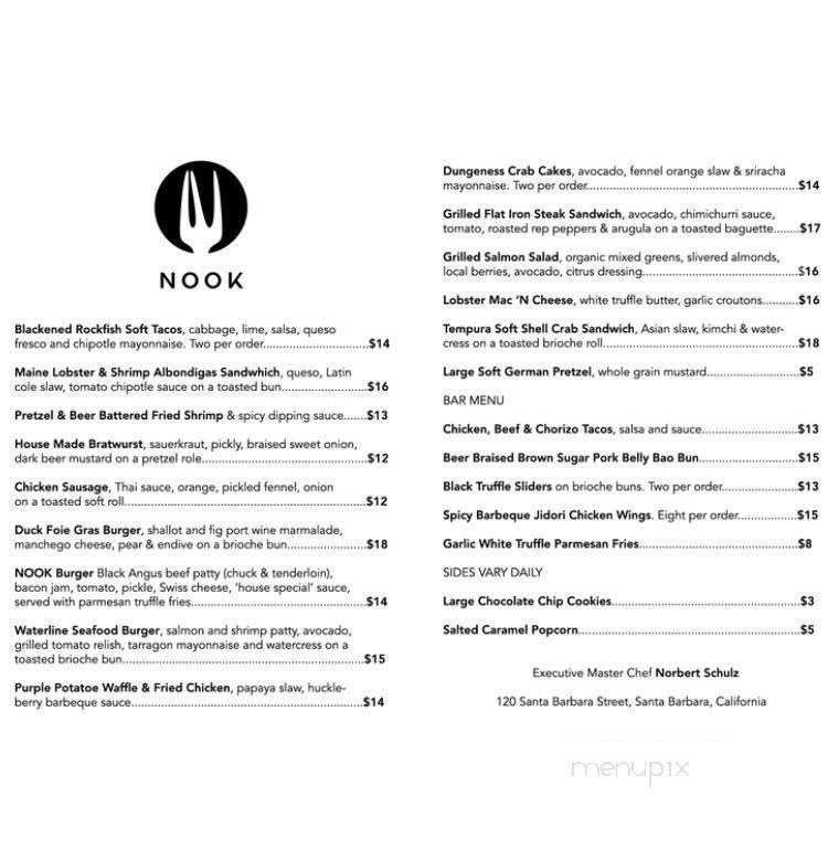 The Nook - Santa Barbara, CA menu_pic