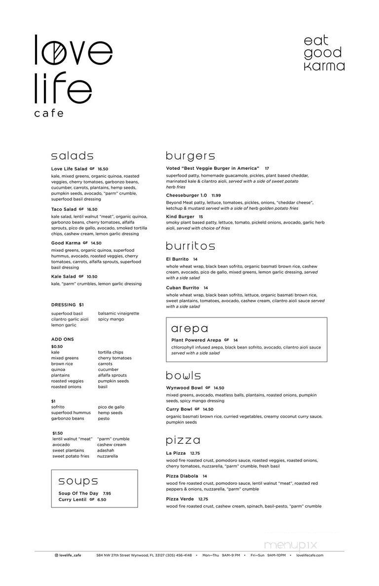 Love Life Cafe - Miami, FL menu_pic