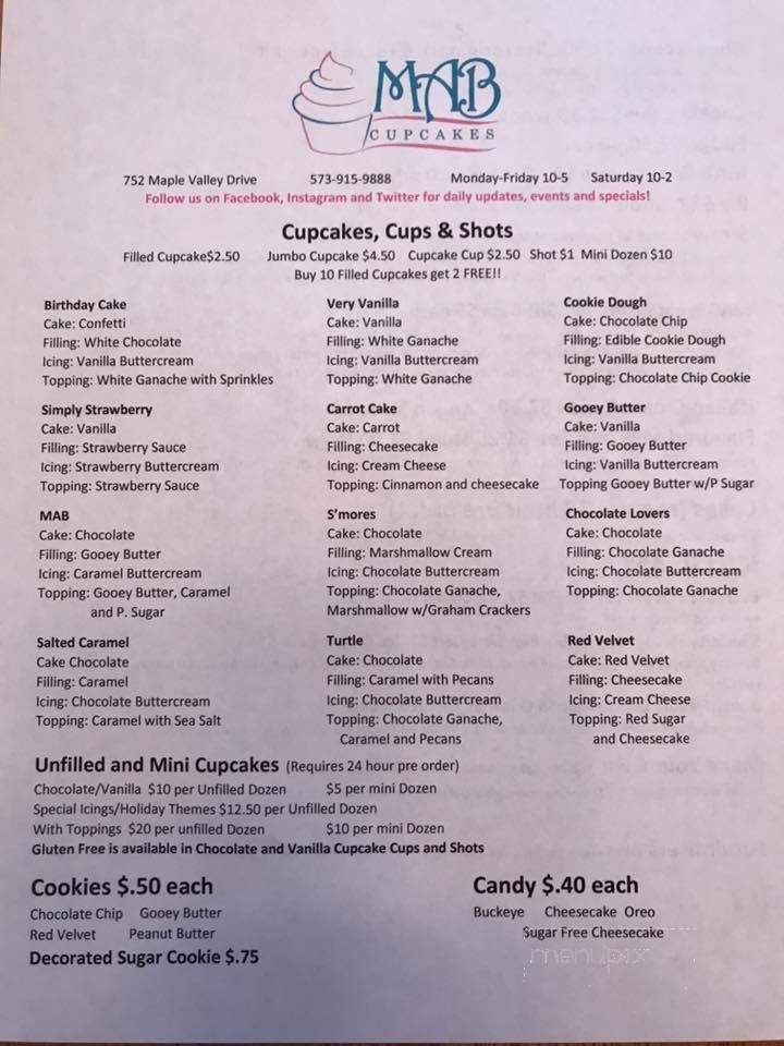 MAB Cupcakes - Farmington, MO menu_pic