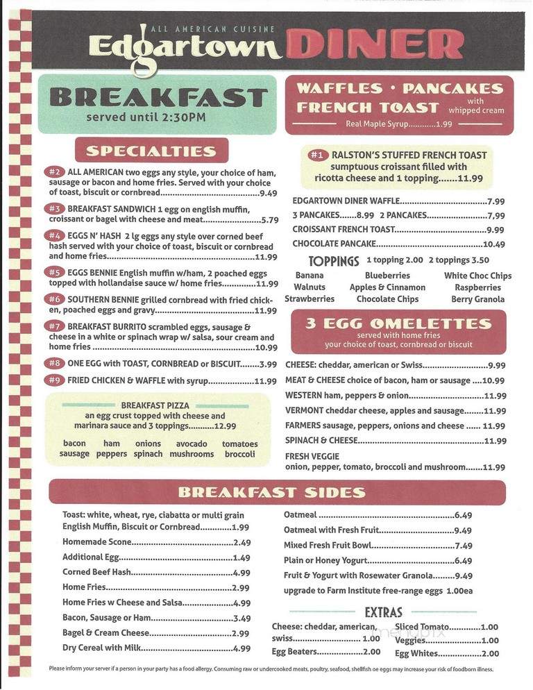 Edgartown Diner - Edgartown, MA menu_pic