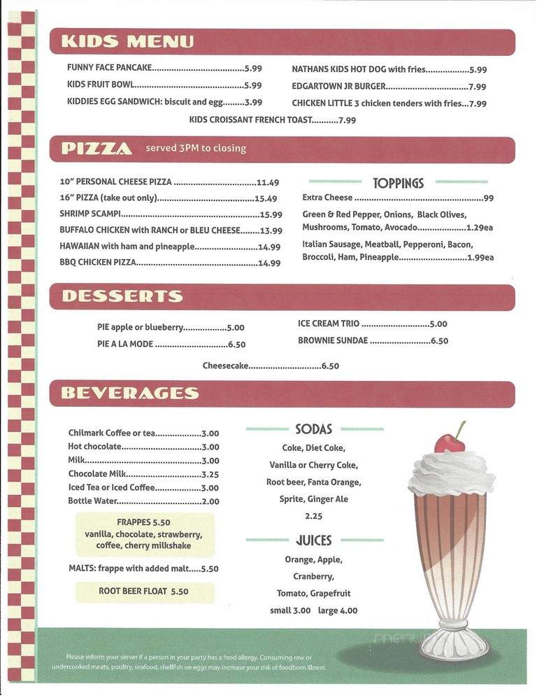 Edgartown Diner - Edgartown, MA menu_pic
