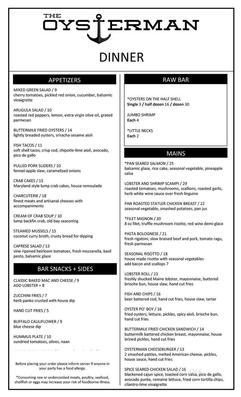 The Oysterman - Duxbury, MA menu_pic