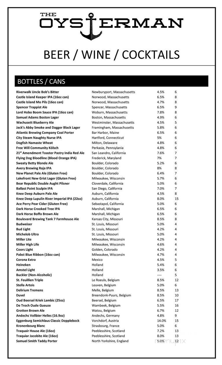 The Oysterman - Duxbury, MA menu_pic