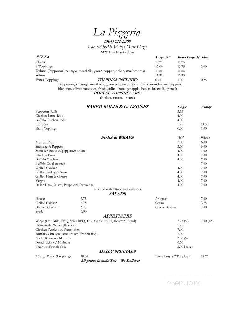 La Pizzeria - Morgantown, WV menu_pic