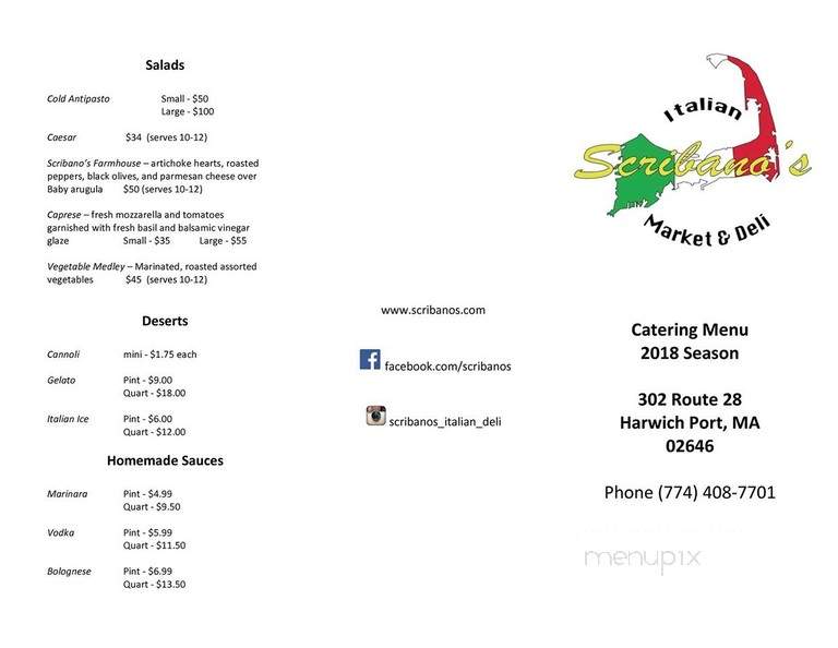 Scribano's Market and Deli - Harwich Port, MA menu_pic