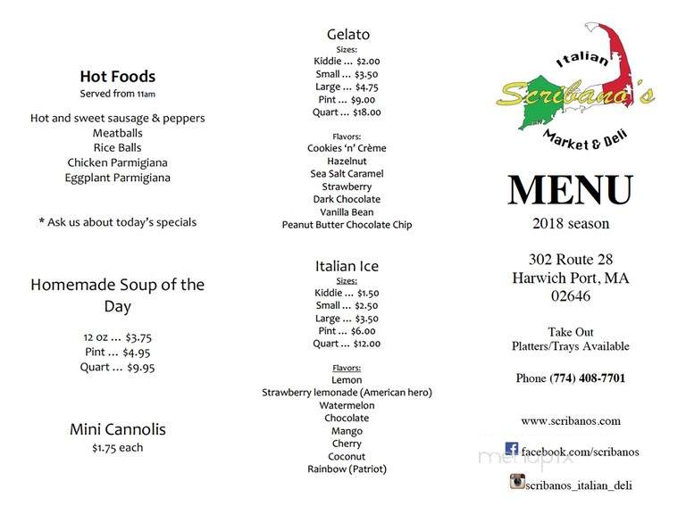 Scribano's Market and Deli - Harwich Port, MA menu_pic