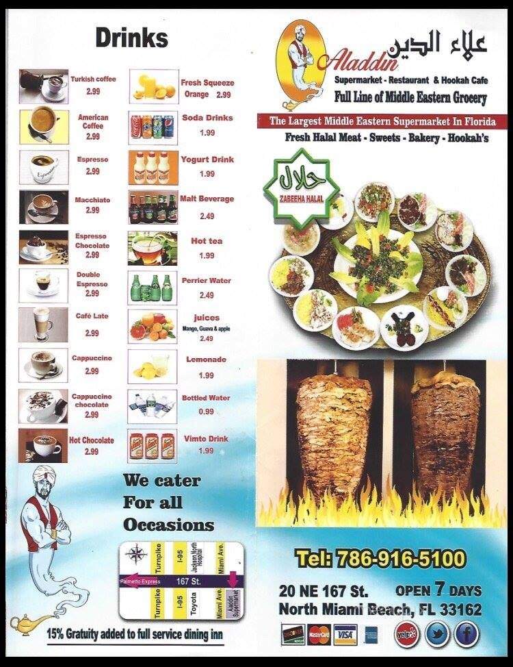 Aladdin Mediterranean Restaurant - Miami, FL menu_pic