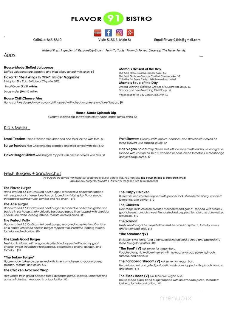 Flavor 91 Burger Bistro - Columbus, OH menu_pic
