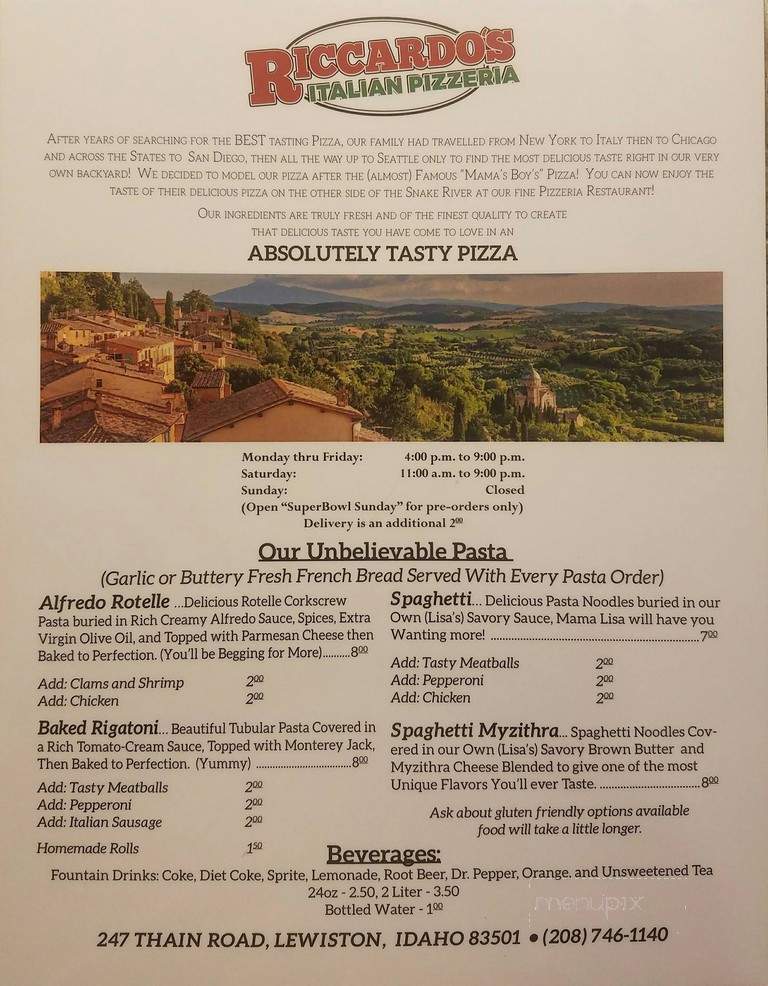 Ricardos Itallian Pizzaria - Lewiston, ID menu_pic