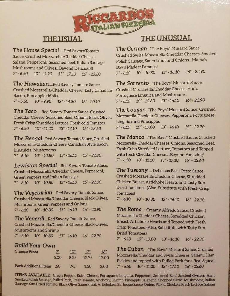 Ricardos Itallian Pizzaria - Lewiston, ID menu_pic