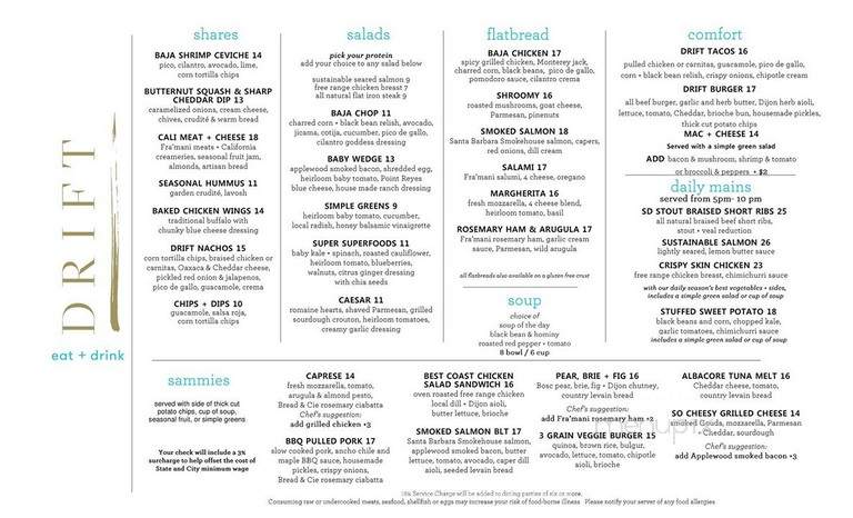 Drift - San Diego, CA menu_pic