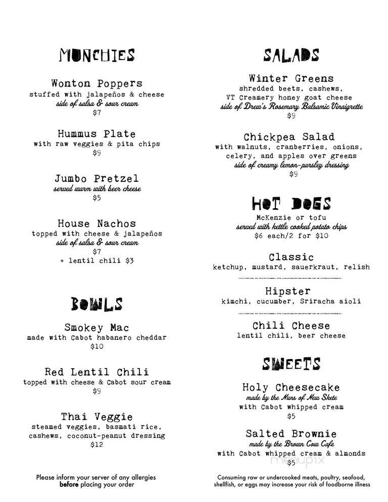 Harvest Brewing - Bennington, VT menu_pic