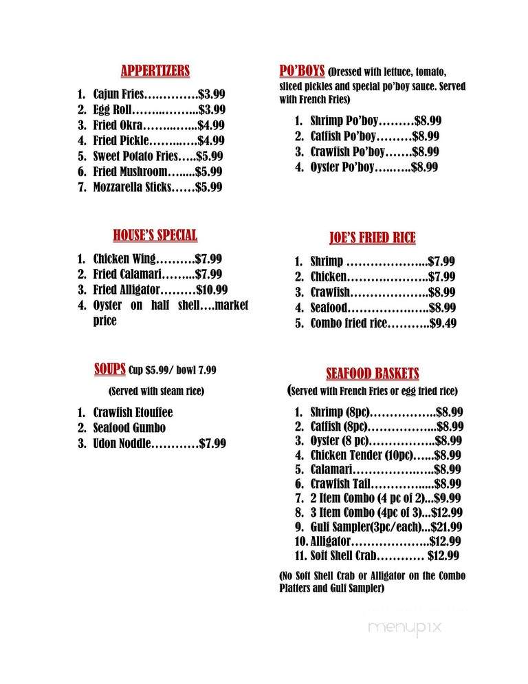 Joe Cajun - Carrollton, TX menu_pic