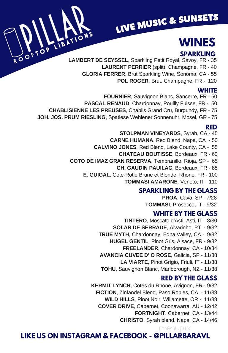 Pillar Rooftop Bar - Asheville, NC menu_pic