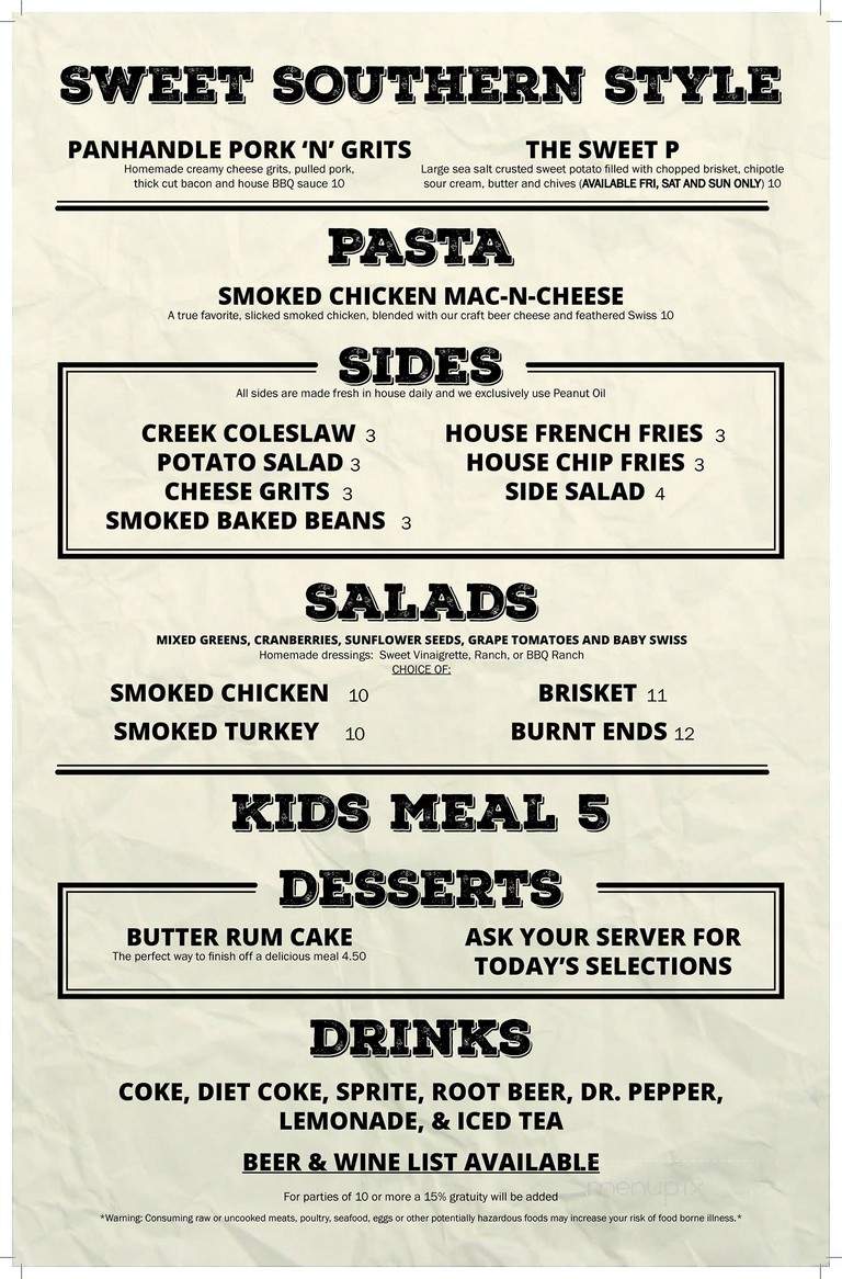 Muddy Creek BBQ & Honky Tonk - Warrensburg, MO menu_pic
