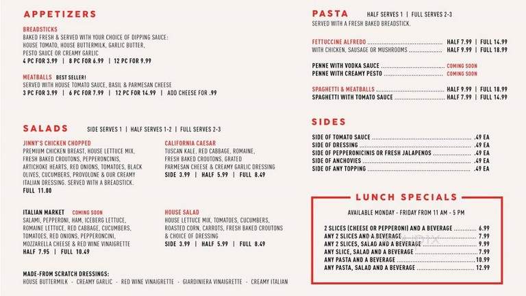 Jinny's Pizzeria - Santa Ana, CA menu_pic