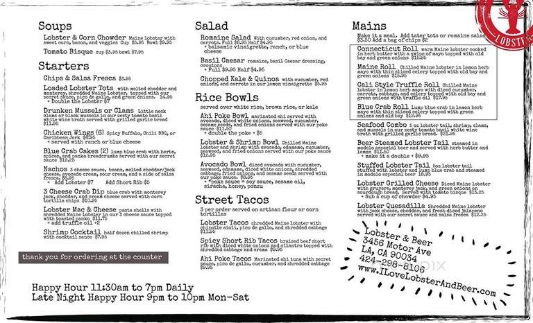 Lobster & Beer - Los Angeles, CA menu_pic
