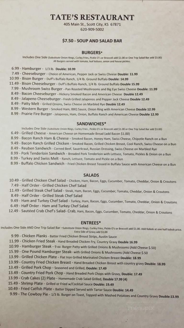 Tate's - Scott City, KS menu_pic