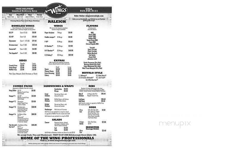 Wings Over Raleigh - Raleigh, NC menu_pic