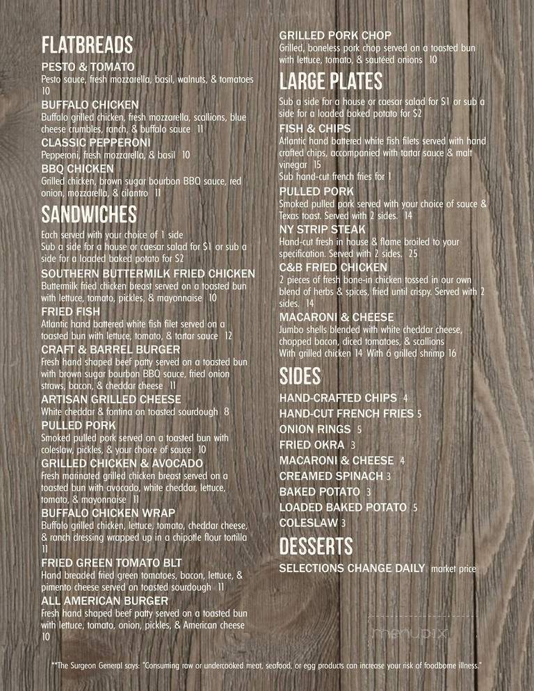 Craft & Barrel - Greenville, SC menu_pic