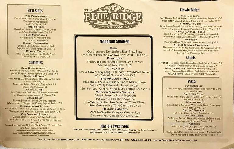 The Blue Ridge Brewing - Greer, SC menu_pic