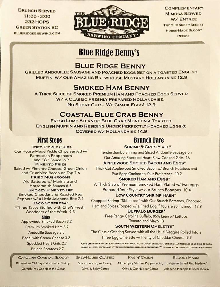 The Blue Ridge Brewing - Greer, SC menu_pic