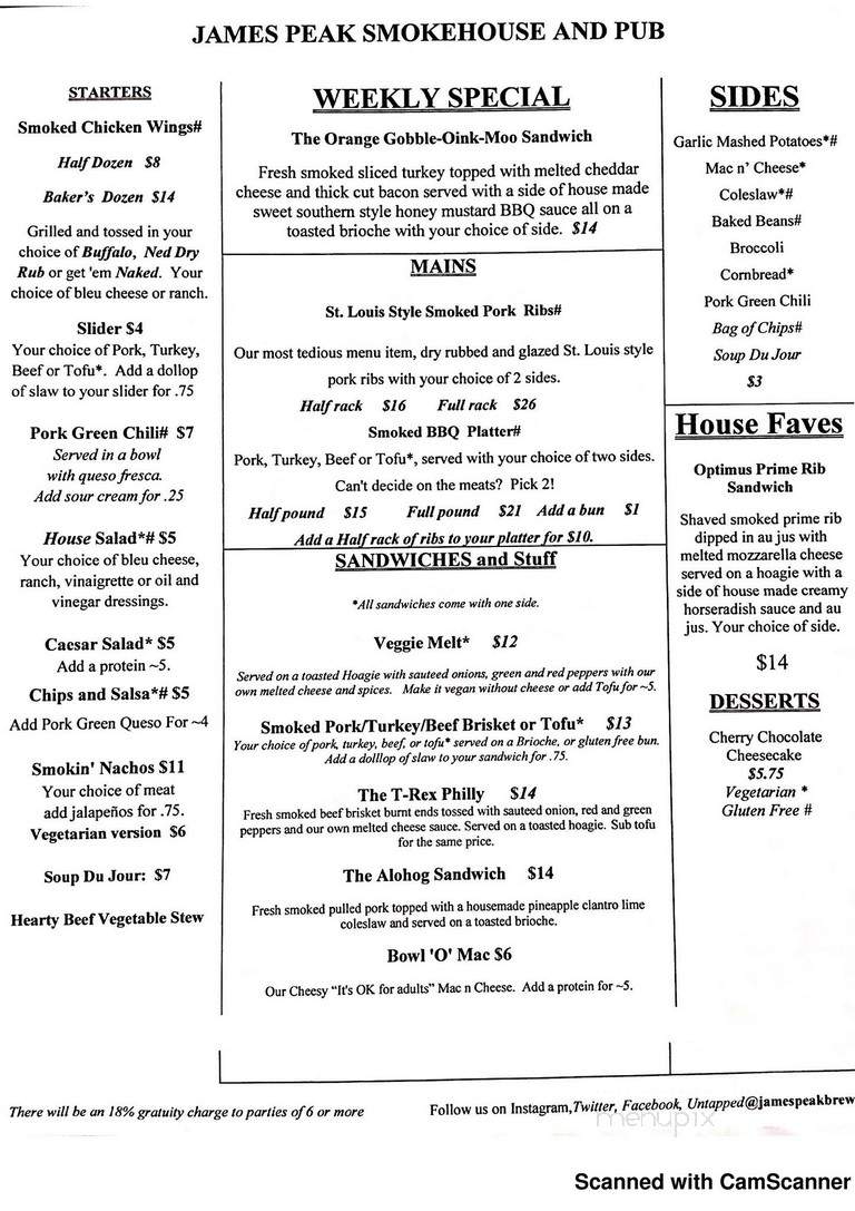 James Peak Brewery and Smokehouse - Nederland, CO menu_pic