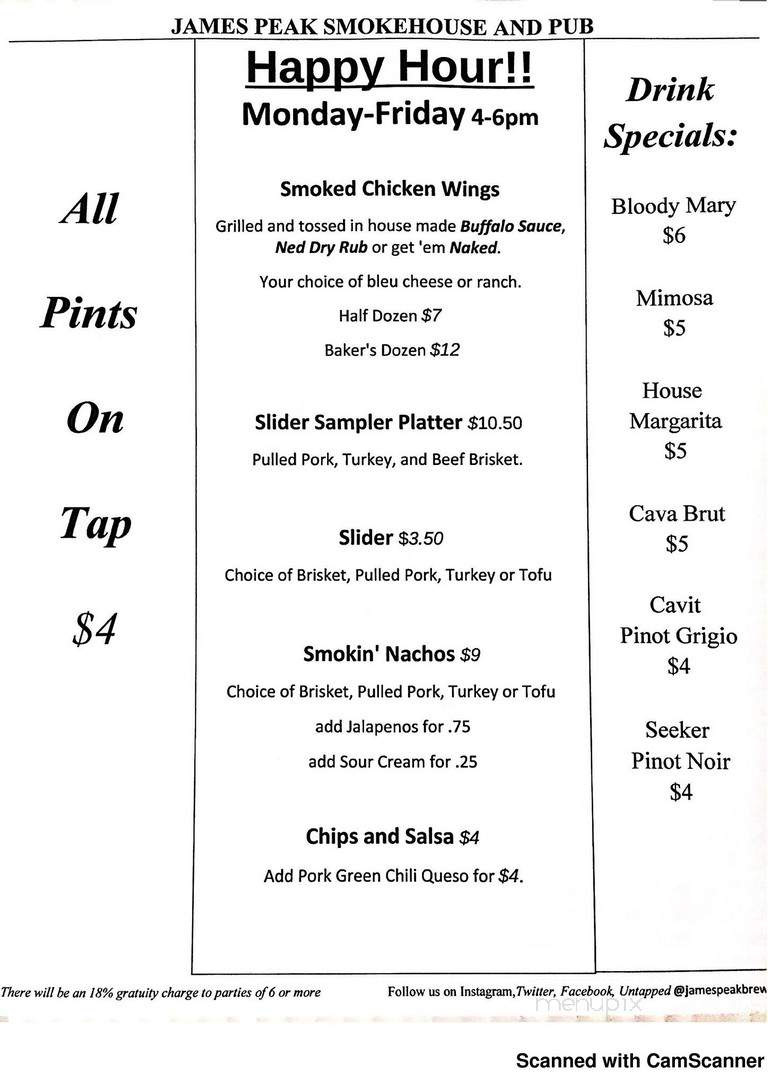 James Peak Brewery and Smokehouse - Nederland, CO menu_pic