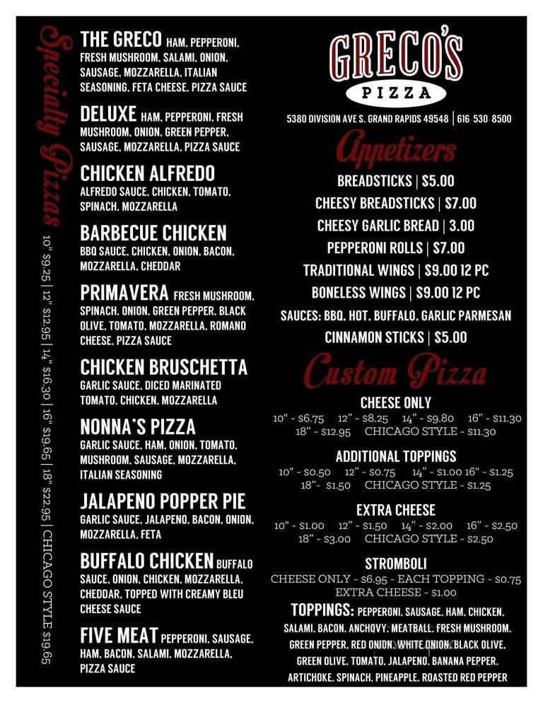 Greco's Pizza - Grand Rapids, MI menu_pic