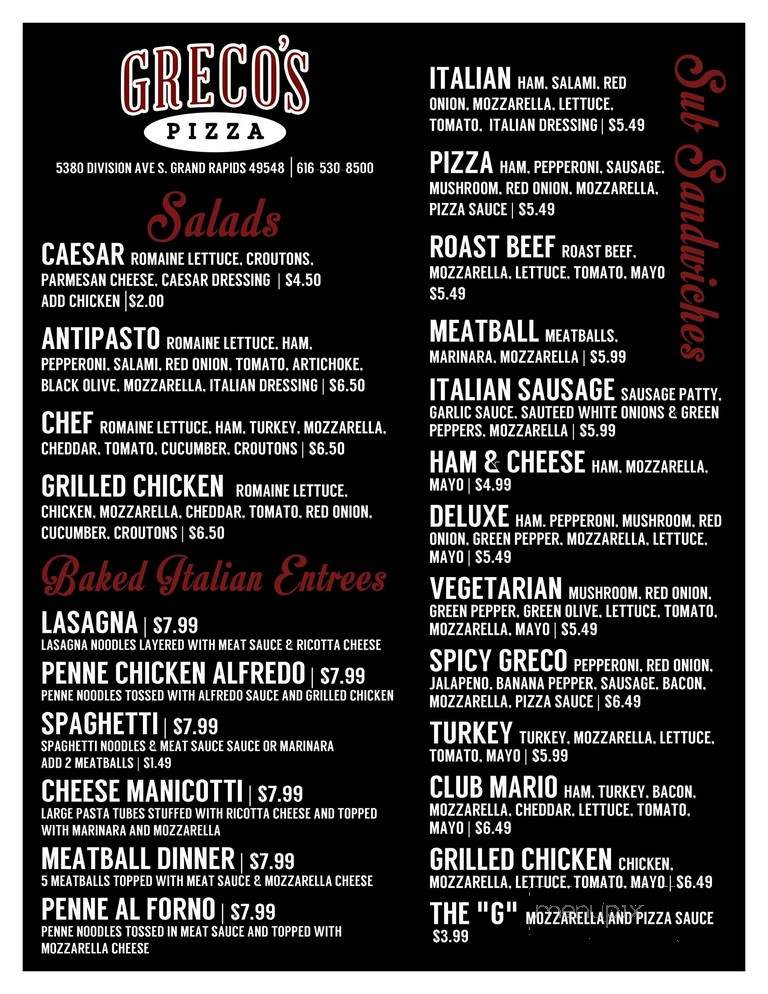 Greco's Pizza - Grand Rapids, MI menu_pic