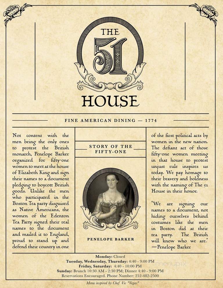 The 51 House - Edenton, NC menu_pic