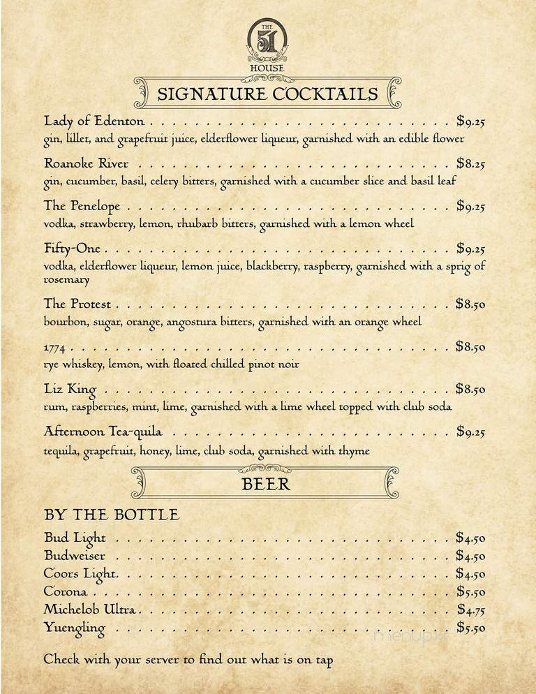 The 51 House - Edenton, NC menu_pic